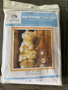 Naughty Cats  Pre-Printed Joy Sunday Cross Stitch Kit 11ct Aida - NEW